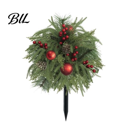 Outdoor Patio Christmas Accents Artificial Poinsettia Flower Yard Stake, Red Floral Ground Spike Decor, Potted Plants Weather?Resistant Fake