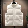 Men Vest Stand Collar Sleeveless Zipper Placket Warm Winter Jacket with Pockets Solid Color Thickened Outerwear