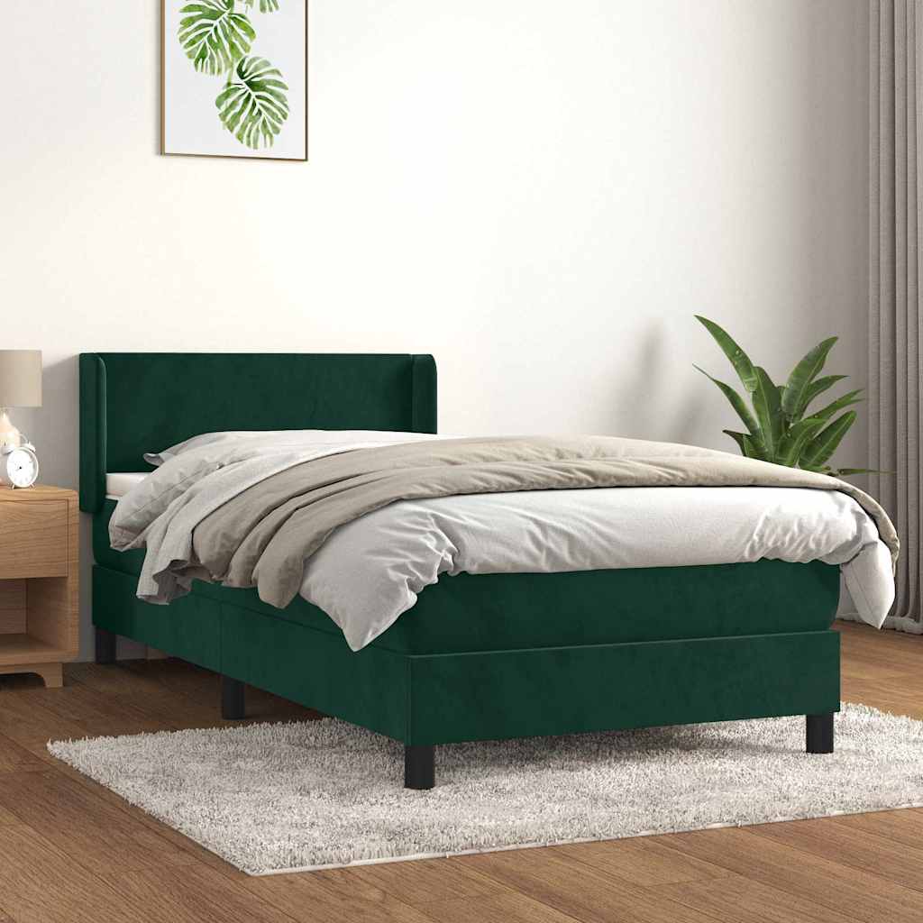 Box Spring Bed with Mattress Dark Green 100x200 cm Velvet