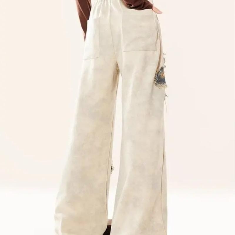 GlowGirl American Butterfly Fringed Embroidered Wide Leg Sweatpants for Women High Waisted Straight Leg Loose Pants