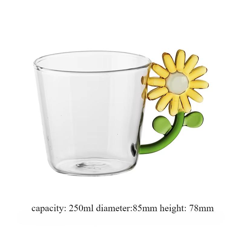 Прозрачные термостойкие стеклянные чашки с цветочной ручкой, стакан для молока, воды, для завтрака, кружка для кофе, домашний декор, стаканы для питья