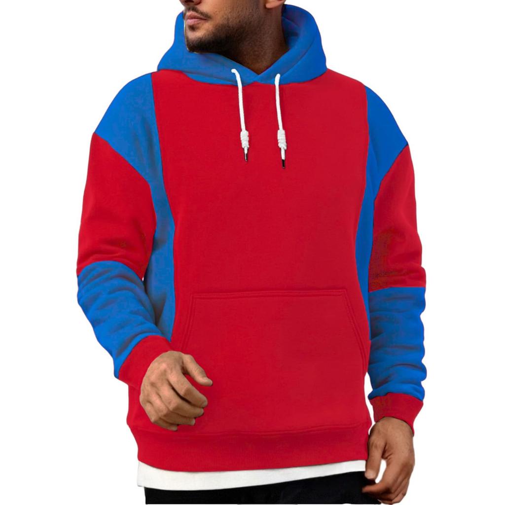 Мужская повседневная толстовка с капюшоном, длинным рукавом, в стиле пэчворк, с цветными блоками