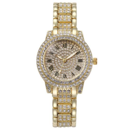 2Pcs/Set Women Quart Watch Shiny Rhinestones Circular Dial High Precision Movement Wristwatch with Bracelet