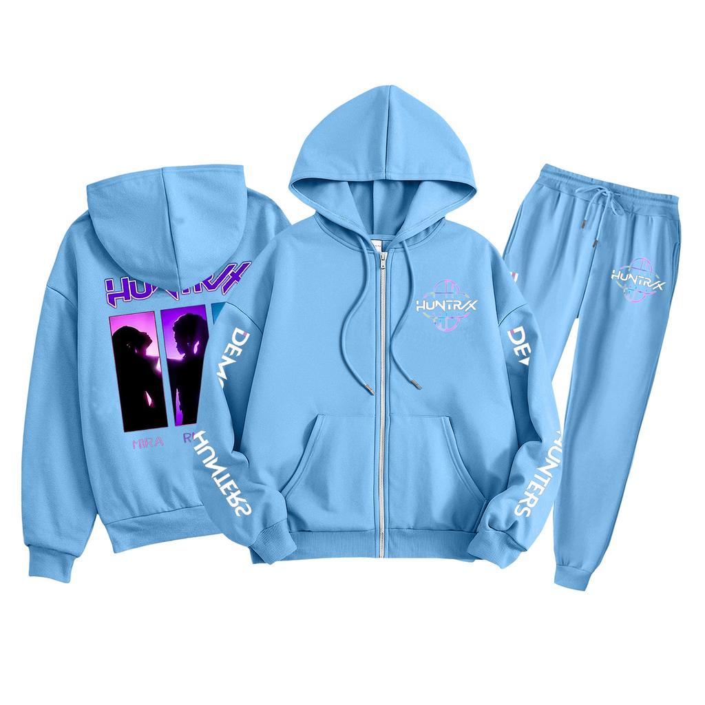 Детская мода Толстовка с капюшоном на молнии с длинными рукавами и спортивные штаны Однотонный комплект толстовки с карманами