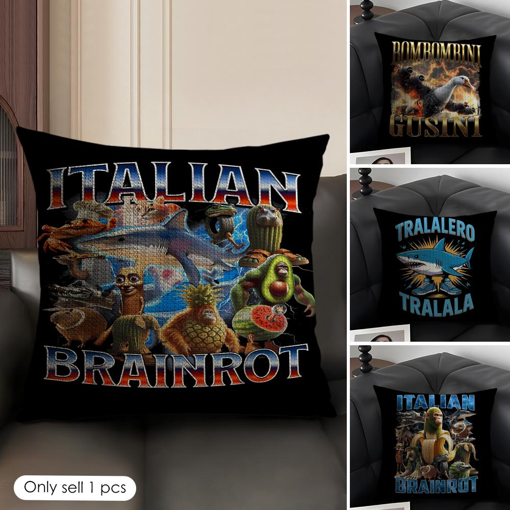 ITALlAN Brainrot Animal Cushion Cover Natural Linen Organic Fabric DoubleSided Printing Sofa Home Decor Gift Pillow Case