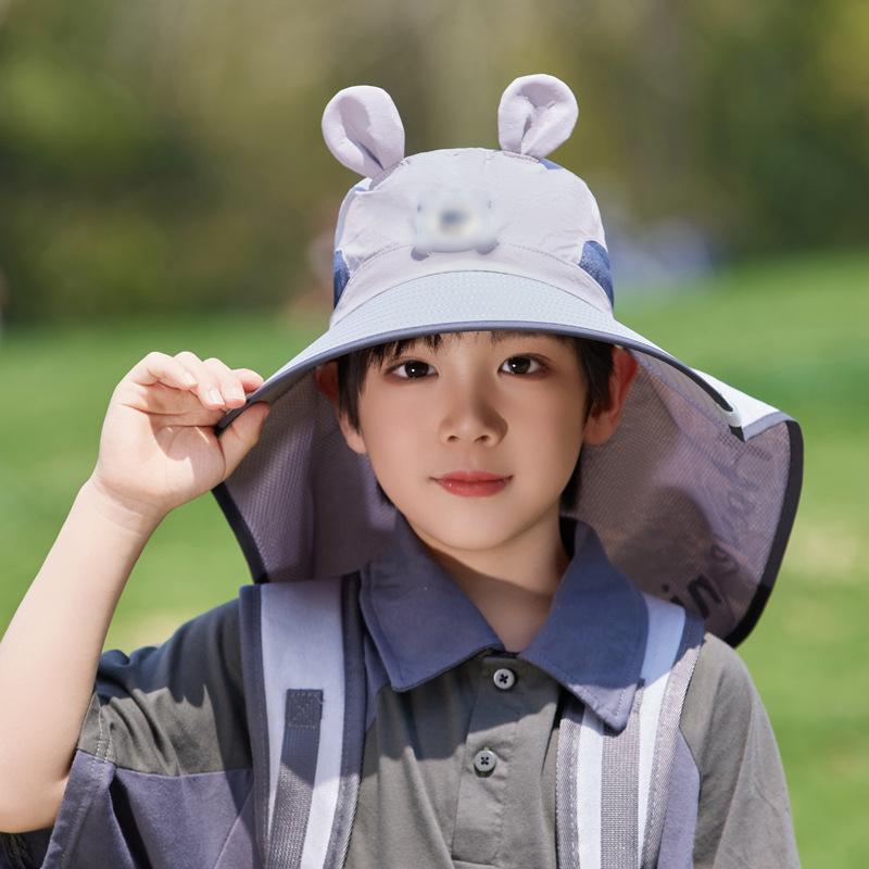 Children's hats boys and girls outdoor travel sun protection hat summer eaves shawl sun hat cartoon cute bucket hat