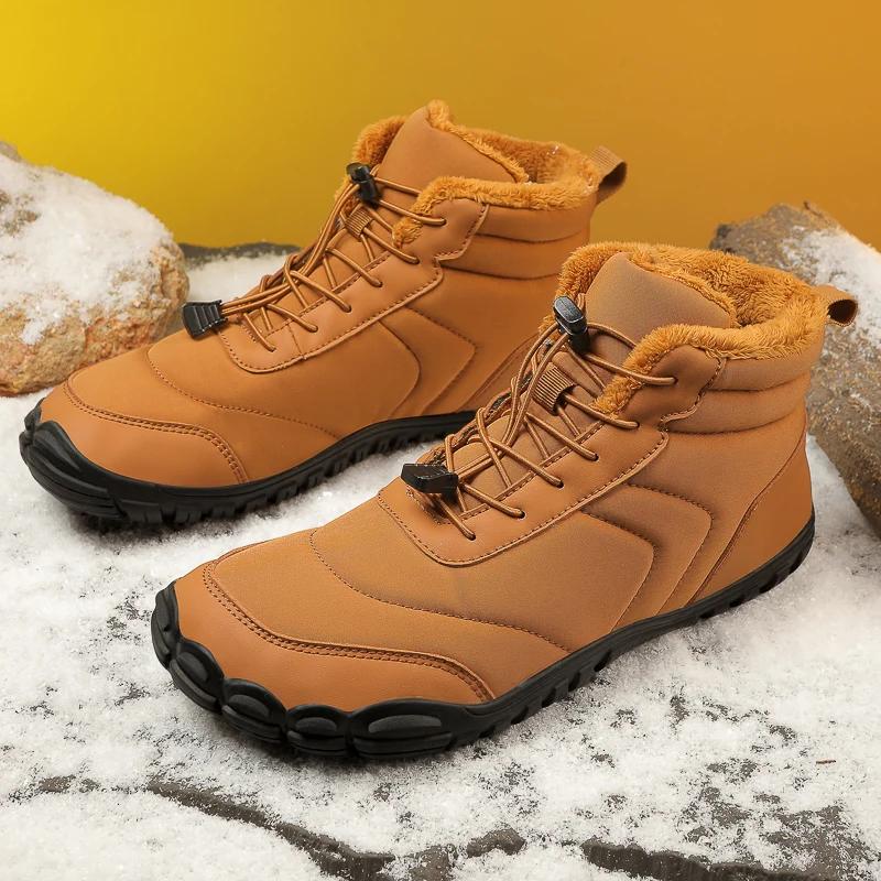 Абсолютно новые зимние ботинки для мужчин и женщин, босиком на открытом воздухе, нескользящие, теплые, меховые, повседневные кроссовки, ботинки больших размеров, походная обувь
