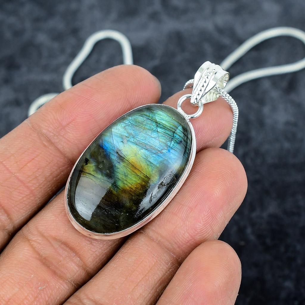 Labradorite Gemstone Handmade 925 Sterling Silver Jewelry Pendant 2.05" M-2848