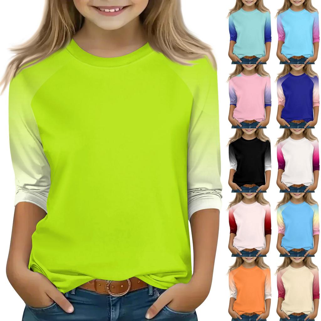 Printed Tops For Youth Girls 4-16 Years Round Neck 3/4 Sleeves T-Shirts Trendy Tops Outfit Tees