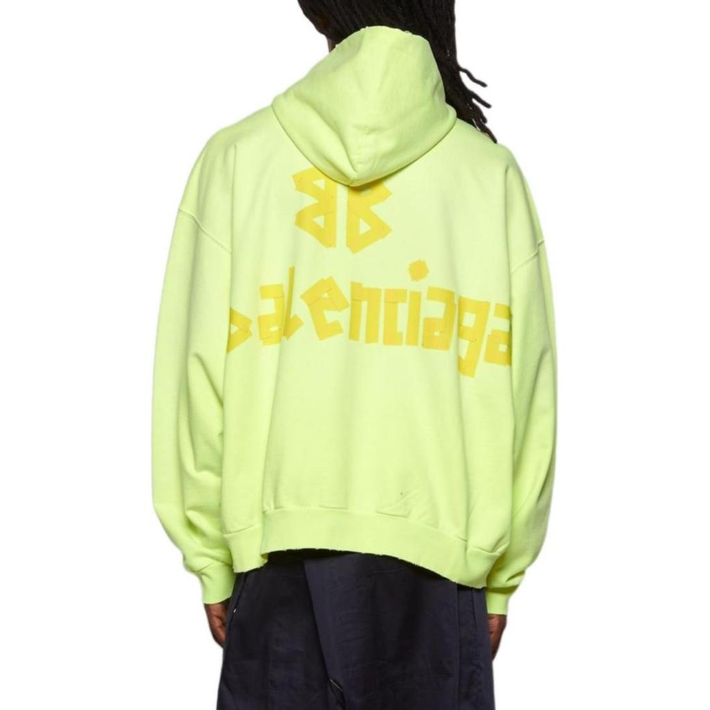 Balenciaga Tape Type Ripped Pocket Hoodie Oversized 'Fluo Yellow' Men's 744441TOVB17204