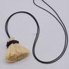 Handmade Raffia Straw Broom Tassel Necklace for Women - Simple Black Cord Fashion Accessory