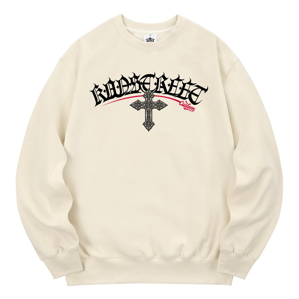 KAN6312 Kmc0162 Letterlink Cross God Fleece-Lined Sweatshirt Cream
