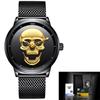 LIGE Brand New Style 3D Skull Men Watch Gift Steel Mesh Waterproof Military Male Sport Punk Quartz W