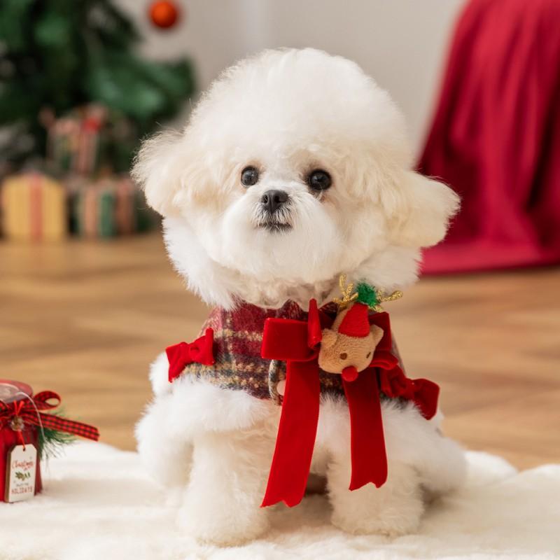 Dog Christmas Plaid Cape Coat Warm Thick Pet Sweater Small Medium Large Dogs