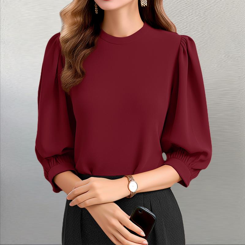 ZANZEA Женская повседневная элегантная блузка с круглым вырезом и рукавами 3/4