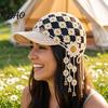 Hand Crocheted Floral Cap Sunflower Baseball Cap, Bohemian Tassel Bell Hat, Handmade Knit Cutout Adjustable Casual Hat Beanie Caps, Colored