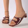 Fashion 2025NewComfortable Low Heel Square Head Sandals Sweet Bow Silk Thick Heel Slippers for Ladies Outwear Red Slides Red Heels Black