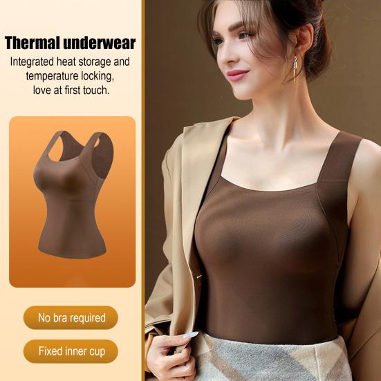 Thermal Tank Top for Women Fleece Lined Sleeveless Underwear Top with Built In Bra High Stretch Camisole Undershirt Soft Warm Base Layer