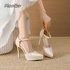 Fashion 12CM High Heels for Women Patent Leather Ankle Straps Elegant Party Dress Shoes Pointed Toe Heeled Sandals Wedding Nightclub