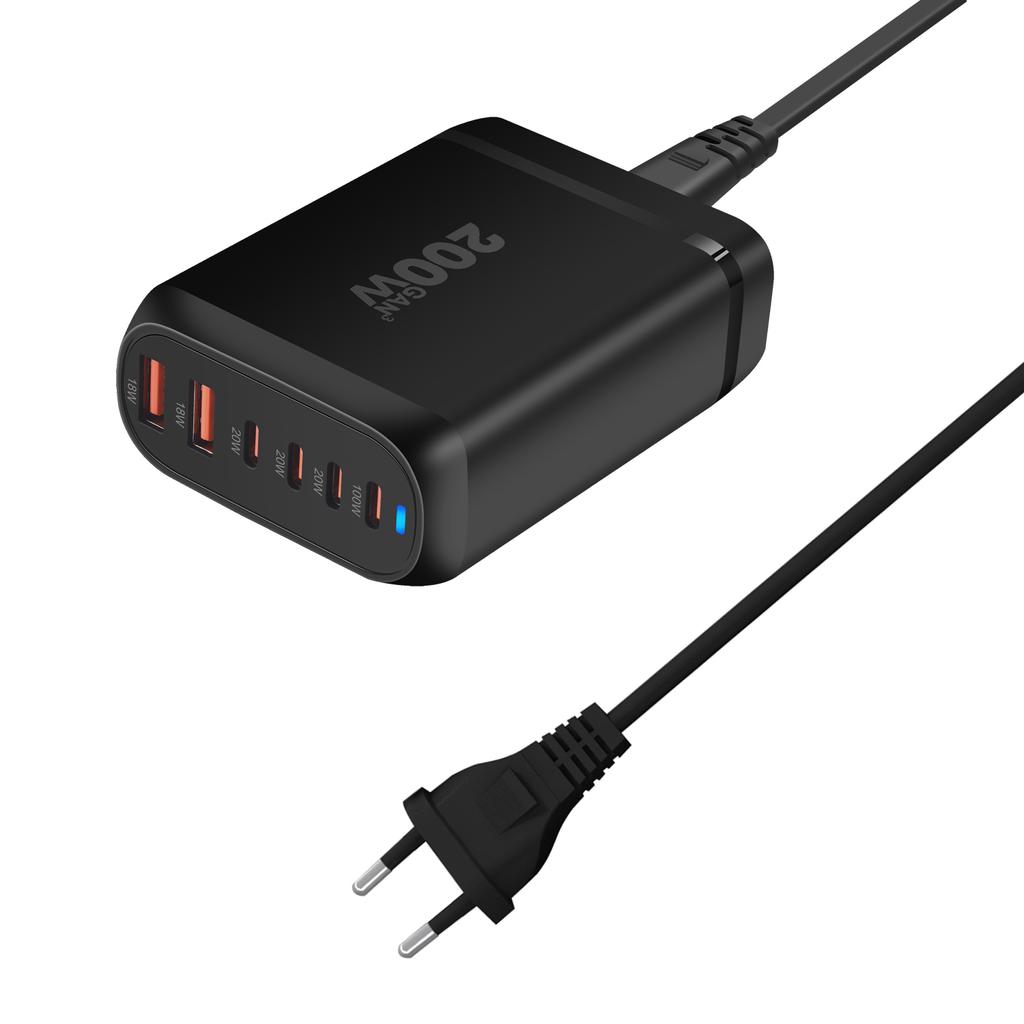 New 200W GaN Desktop charger 6-port USB Type C PD Charger Fast Charge 3.0 Fast Charger Mobile USB charger