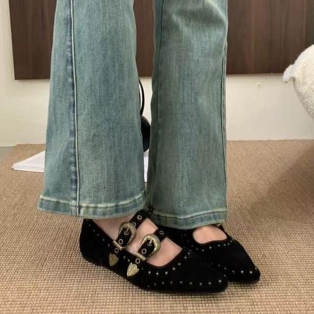 Французские ретро туфли Мэри Джейн с острым носком женские новые замшевые туфли на плоской подошве с юбками универсальные маленькие кожаные туфли