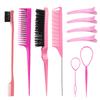 10pcs Hair Styling Comb Set Teasing Hair Brush Triple Teasing Comb Rat Tail Combs Edge Brush Hair Tail Tools Braid Tool Loop
