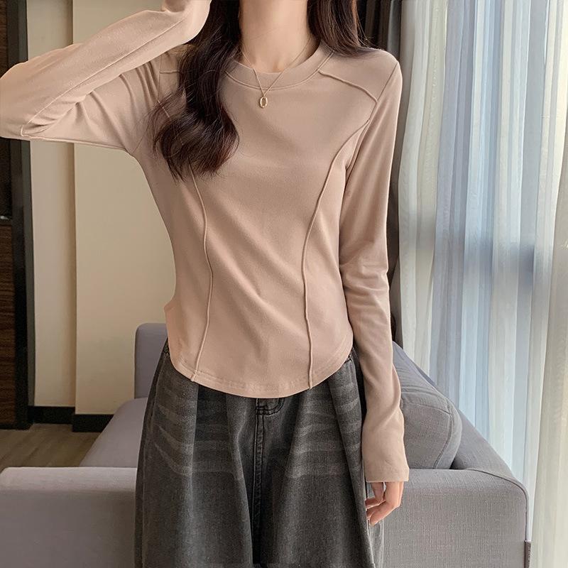Узкая базовая рубашка для женщин с U-образным вырезом и открытой ключицей из бархата, новая осенне-зимняя футболка с длинными внутренними рукавами, шикарный топ Pure Slutty