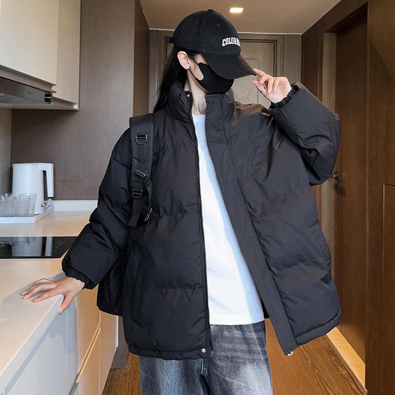 Зимняя однотонная утепленная куртка с воротником-стойкой и хлопковой подкладкой, мужская американская ретро-свободная и универсальная куртка с хлопковой подкладкой, повседневная куртка из хлеба