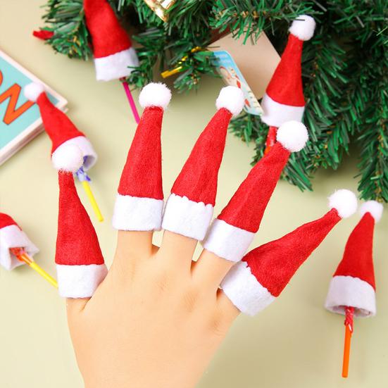 20 Pcs Candy Hat Finger Cap Lollipop Decoration Hats Mini Santa Hat New Year Party Table Dinner Decoration Wine Bottle Covers Parties Photography Prop