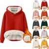 Women's Fashion Hooded Solid Colour Sweatshirt Padded Thickened Warm Loose Pullover Sweatshirt
