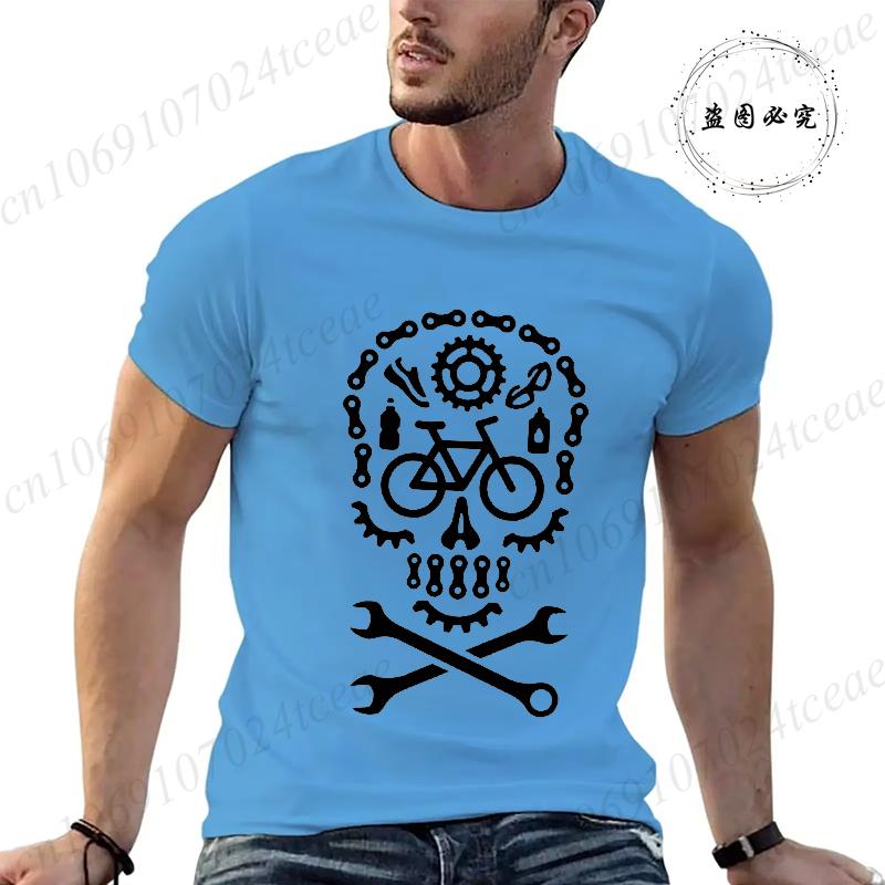 Skull Gothic Themed Bicycle Motocross Bicycle Cycling Print Tees New Fashion Brand Casual T-shirt for Men Street Clothing Casual