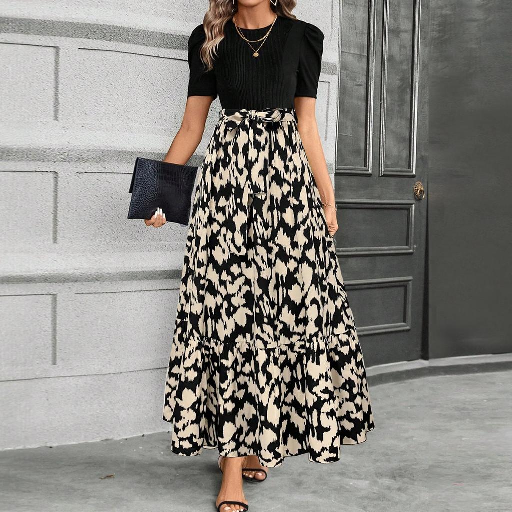 Женское платье с цветочным принтом и высокой талией, модное и элегантное