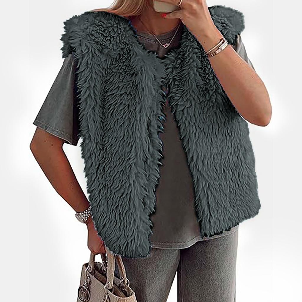 Женская модная повседневная безрукавка из однотонного плюшевого жилета