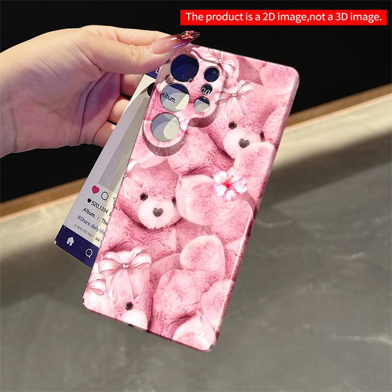 2DFlat Samsung phone case Pink Teddy Bear & Bow Floral Pattern Phone Case Applicable to Galaxy S22 S23 S24 S25ULTRA S26 A12 A13 A14 A15 A16