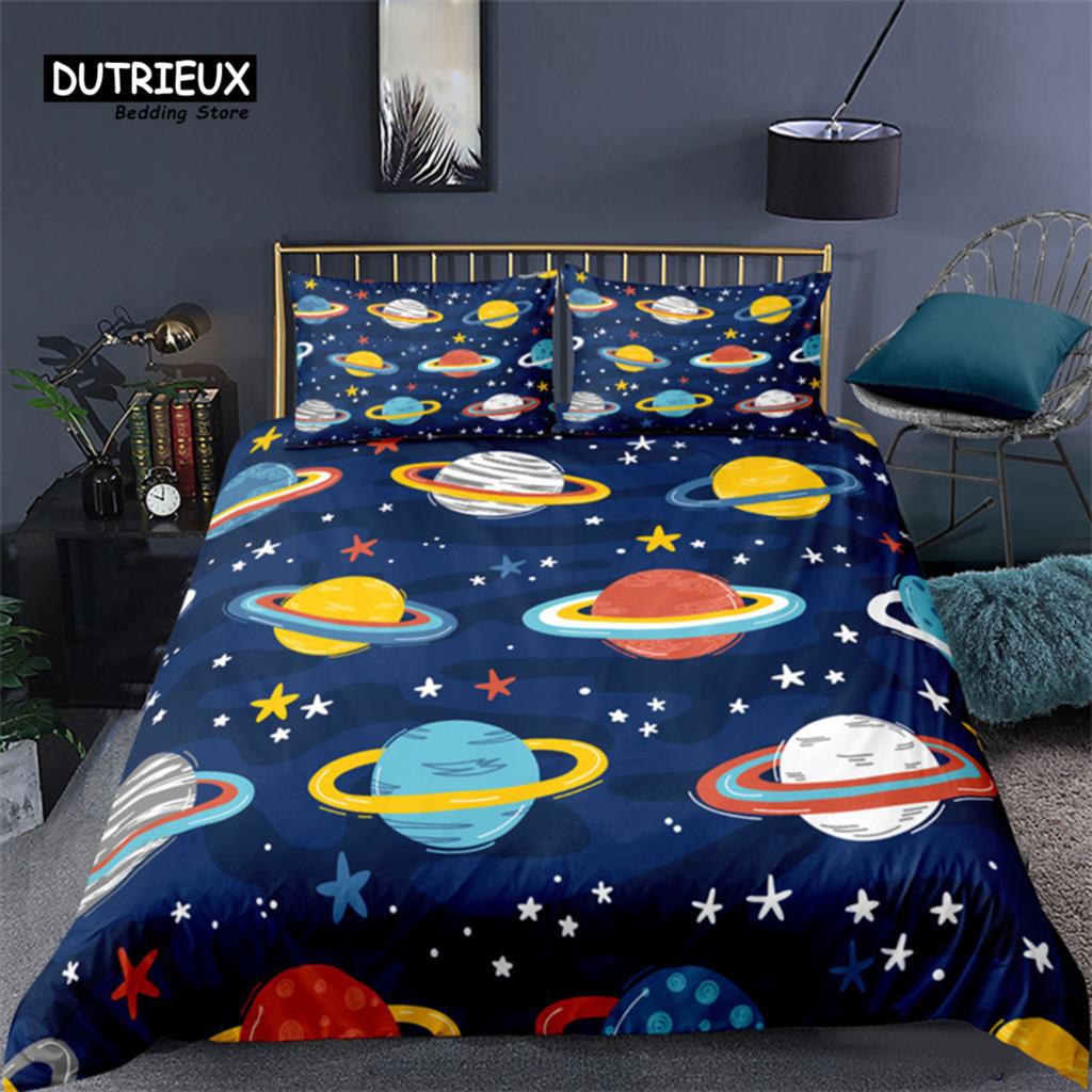 Мультяшный Постельный Комплект Звездное Небо Микрофибра Романтическая Вселенная 3D Принт Пододеяльник Для Детей Подростков Мальчиков Девочек Подарок на Фестиваль Декор Комнаты