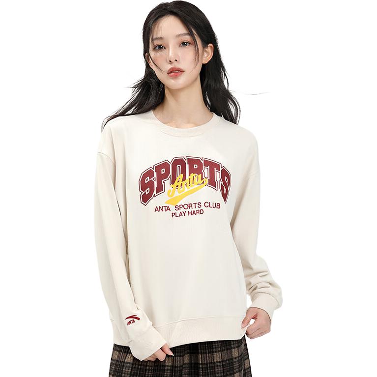 Anta Женская толстовка с круглым вырезом и надписью Lifestyle Series Letter Stone-White 162338707-1
