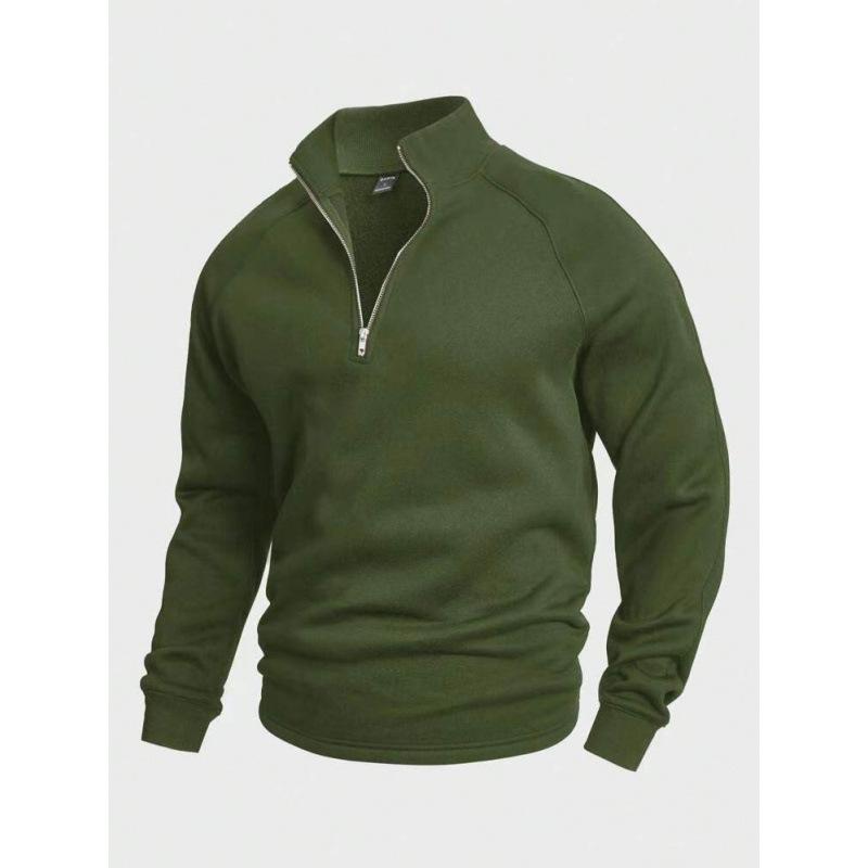 Men S Zip Stand Collar Fleece Sweatshirt Loose Solid Color Outdoor Casual Jacket