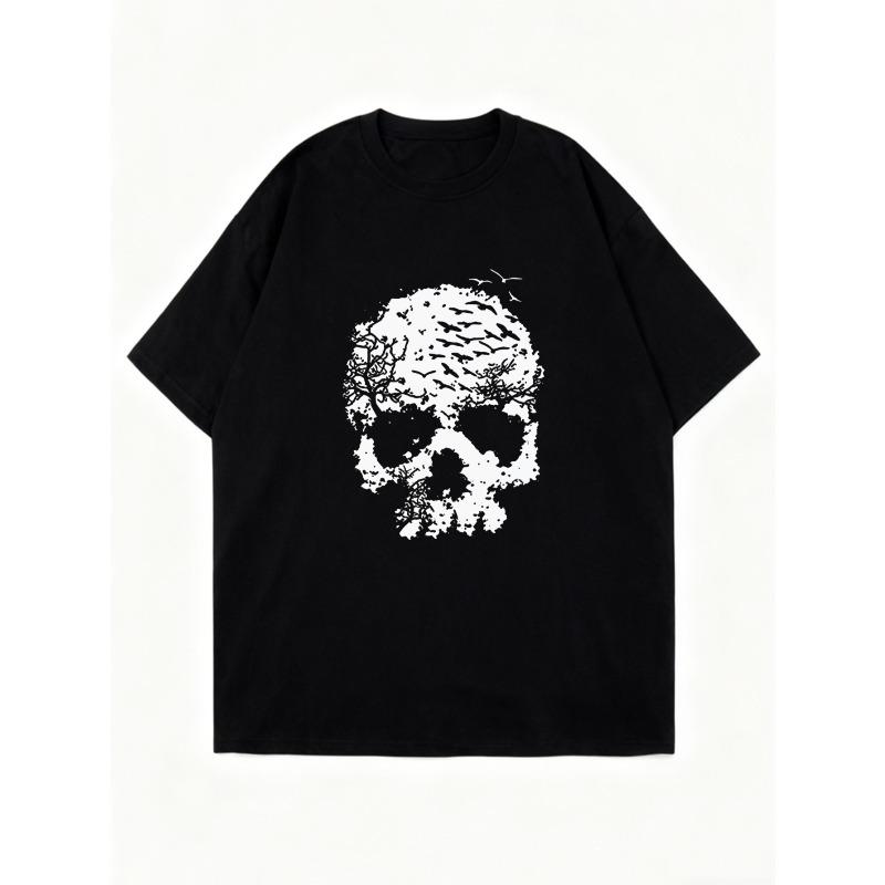Black Oversized T Shirt With Skull Tree Print For Casual Wear