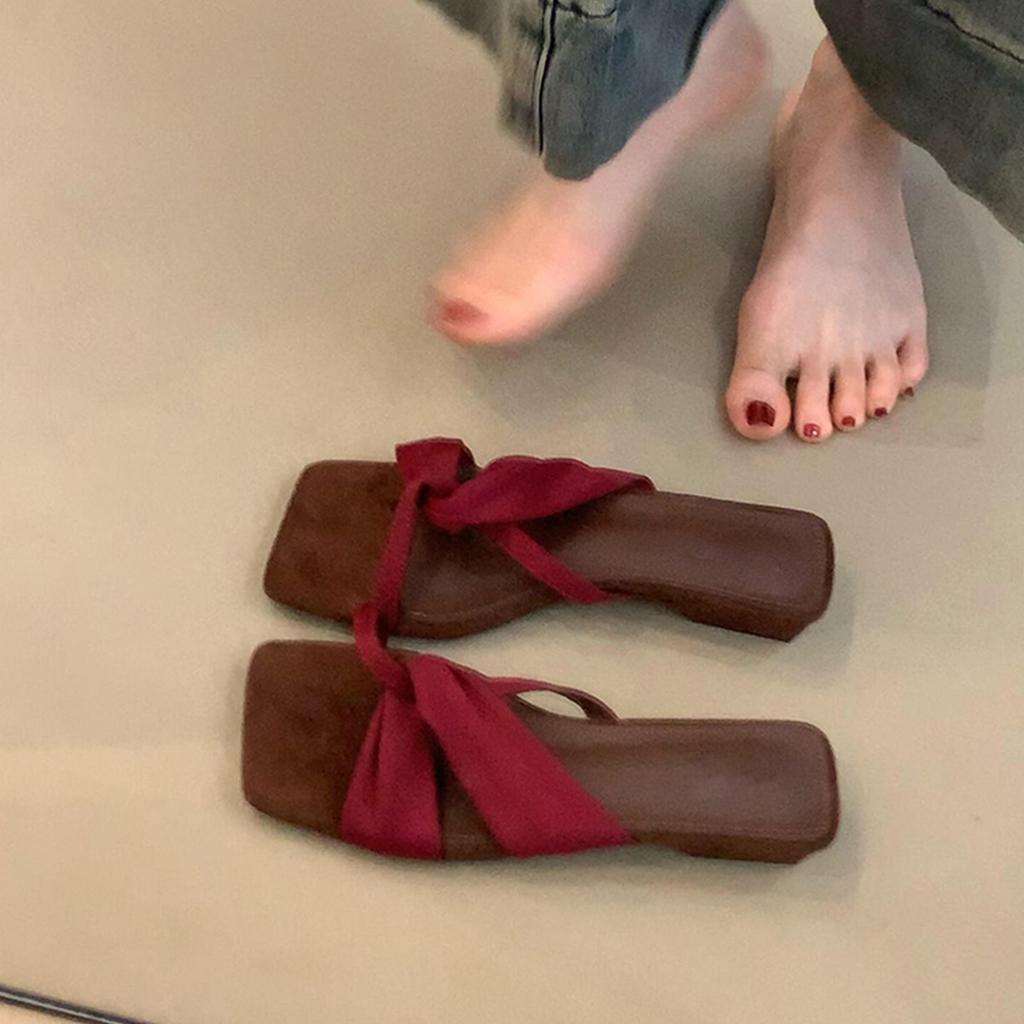 Винтажный крест с простыми сандалиями с открытым носком женские на низком каблуке квадратный носок верхняя одежда удобные тапочки