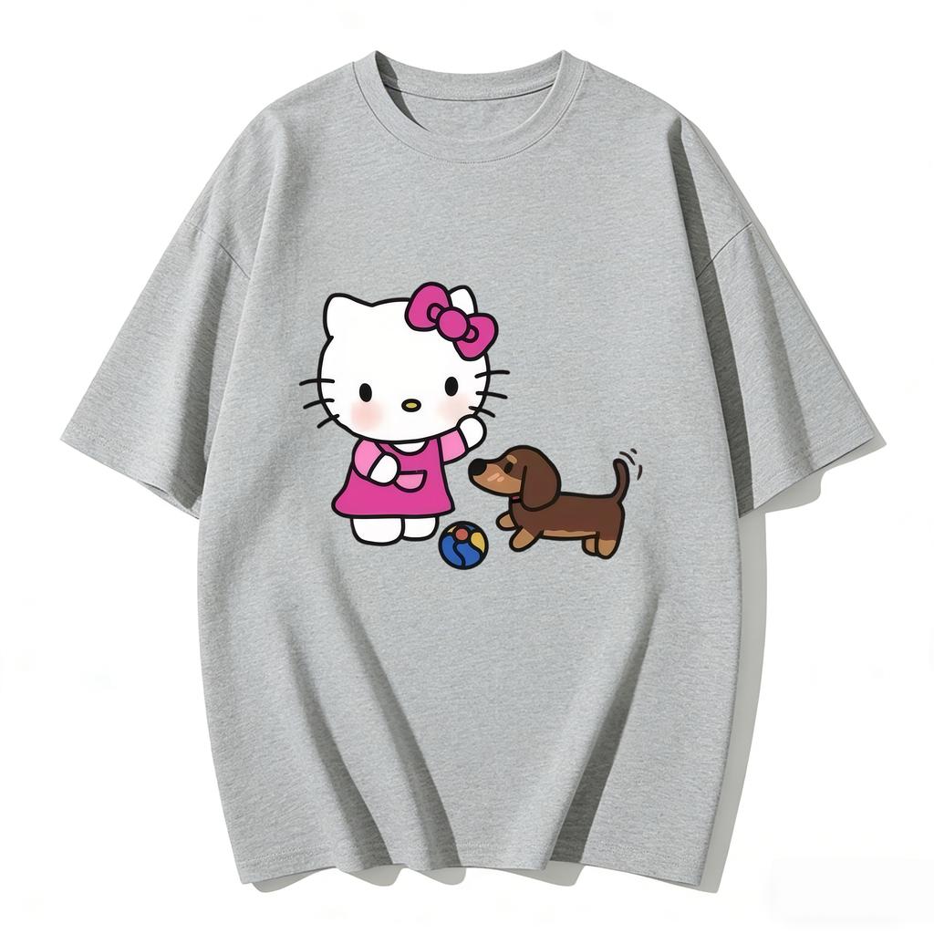 2026 Футболка Hello Kitty из мягкого хлопка с коротким рукавом и круглым вырезом, милый принт, легкий летний топ для женщин, повседневная одежда