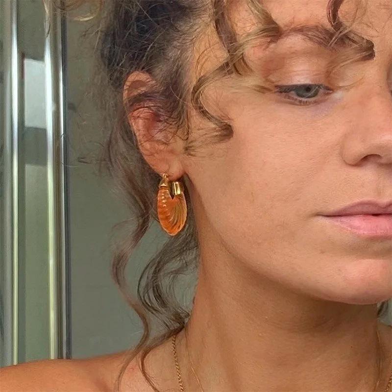 2024 New Big Water Droplet Transparent Resin Drop Earrings for Women Stainless Steel Circle Ear Buckle Statement Jewelry Gifts