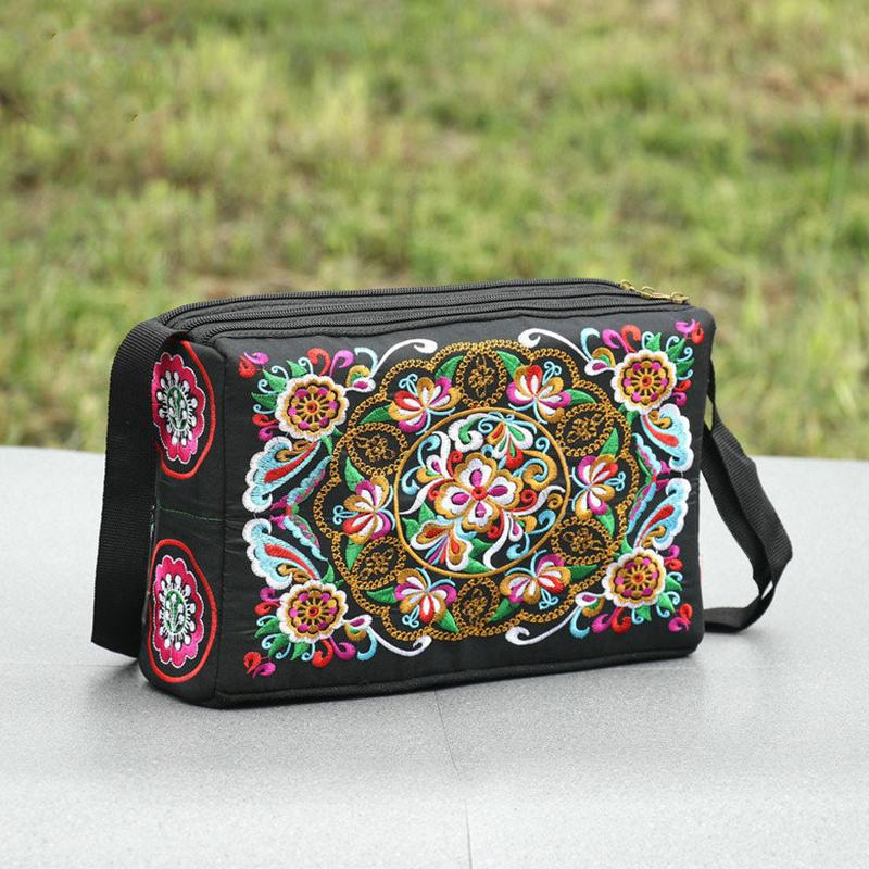 Yogodlns Сумка на плечо Юньнань, сумка с вышивкой в ​​этническом стиле, сумка через плечо, женская сумка, увеличенная тканевая сумка на три молнии, большая вместительная квадратная сумка