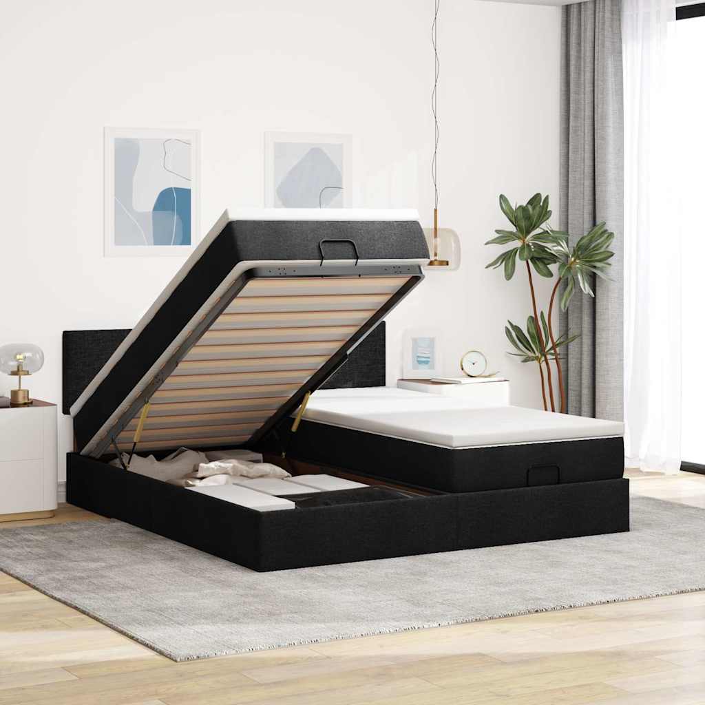 Ottoman Bed with Mattresses & LEDs Black 180x200 cm Fabric