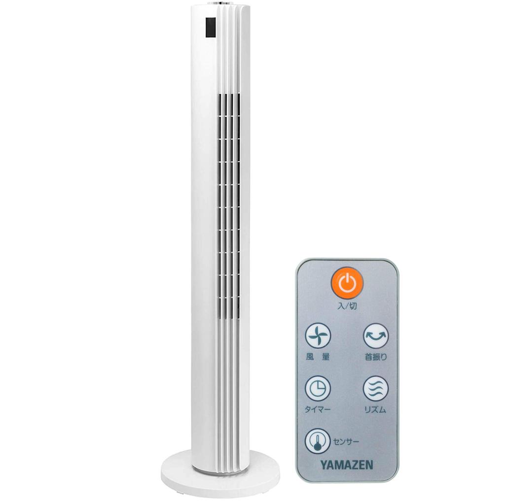Yamazen YSR-WD901(W) Tower Fan, Bladeless, Slim, Quiet, DC Motor, with Remote Control, White, for Living Room