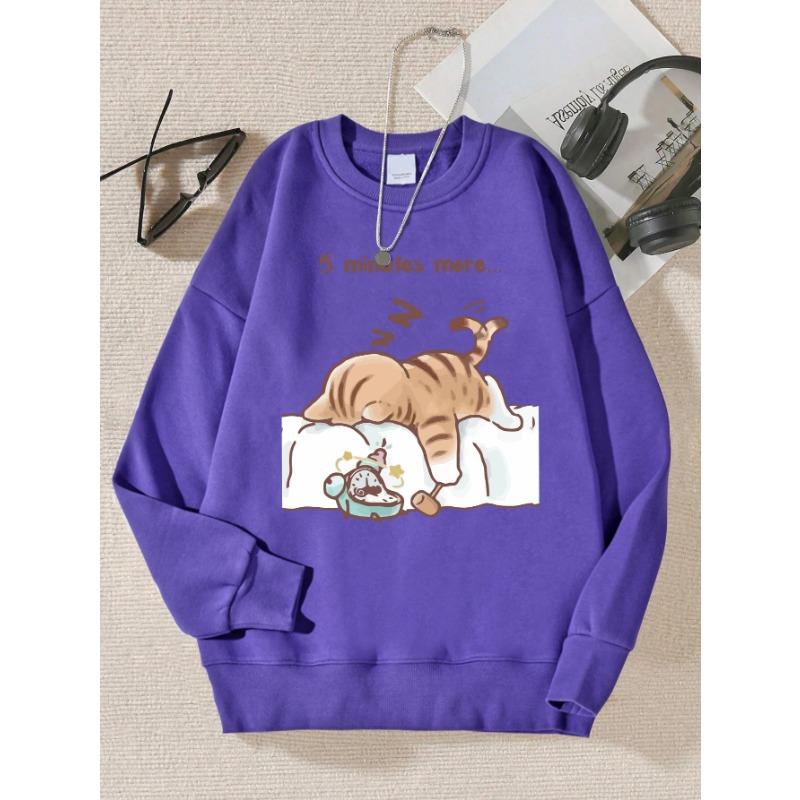 Кот, который всегда хочет спать Узор Печатный с капюшоном Простая теплая осенняя толстовка Уличные повседневные пуловеры и длинные рукава для мужчин