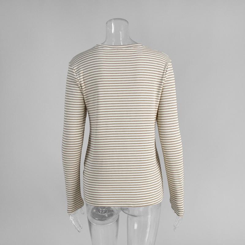 Новая полосатая футболка с длинным рукавом 2026, базовая футболка slim-fit с круглым вырезом для женщин, повседневная футболка
