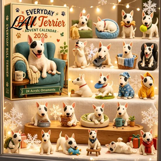Birthday Gift for Children Everyday Bull Terrier Advent Calendar 2026 24 Day Christmas Countdown with Decoration Home Acrylic Ornaments Decorative