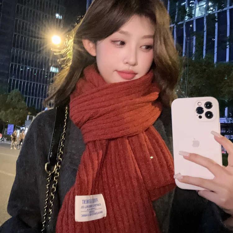 Woolen Knitted Brown Color Scarf Women'S Season Thickened Couple Warm Student Solid Color Men'S Scarf