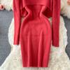Тонкое облегающее платье на бретельках, комплект из 2 предметов, женский костюм, осенний корейский воротник-стойка, короткие пуловеры с длинными рукавами, повседневный трикотаж