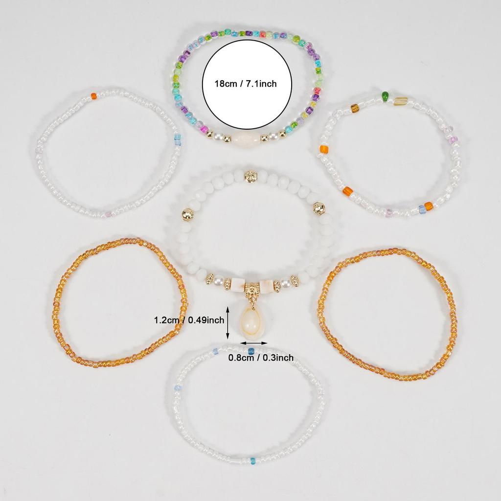 Bohemian Seashell Pendant Women's Elastic Bracelet with Seed Beads, 7 Strands